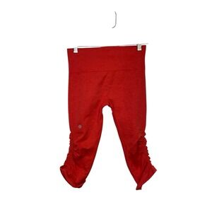 Lululemon Athletica Red Ruched Cropped Leggings Athletic Pants Sz 6‎